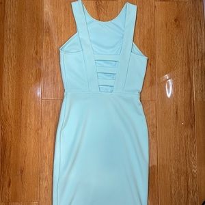 Women Forever21 Turquoise Mini Bodycon High Neck Dress with Ladder Back Cutouts